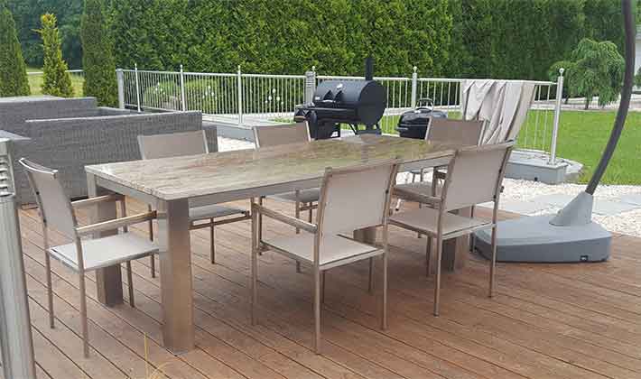 Wetterfester Gartentisch Edelstahl mit Granitplatte