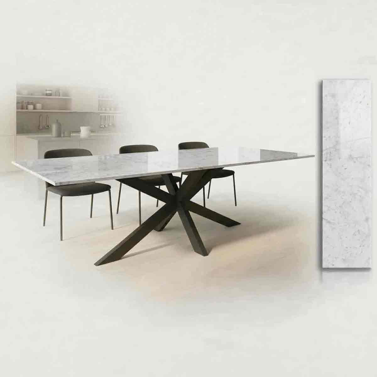Moderner Esstisch Marmor Lumu mit weiser Tischlatte umd grauen Adern online konfigurierern