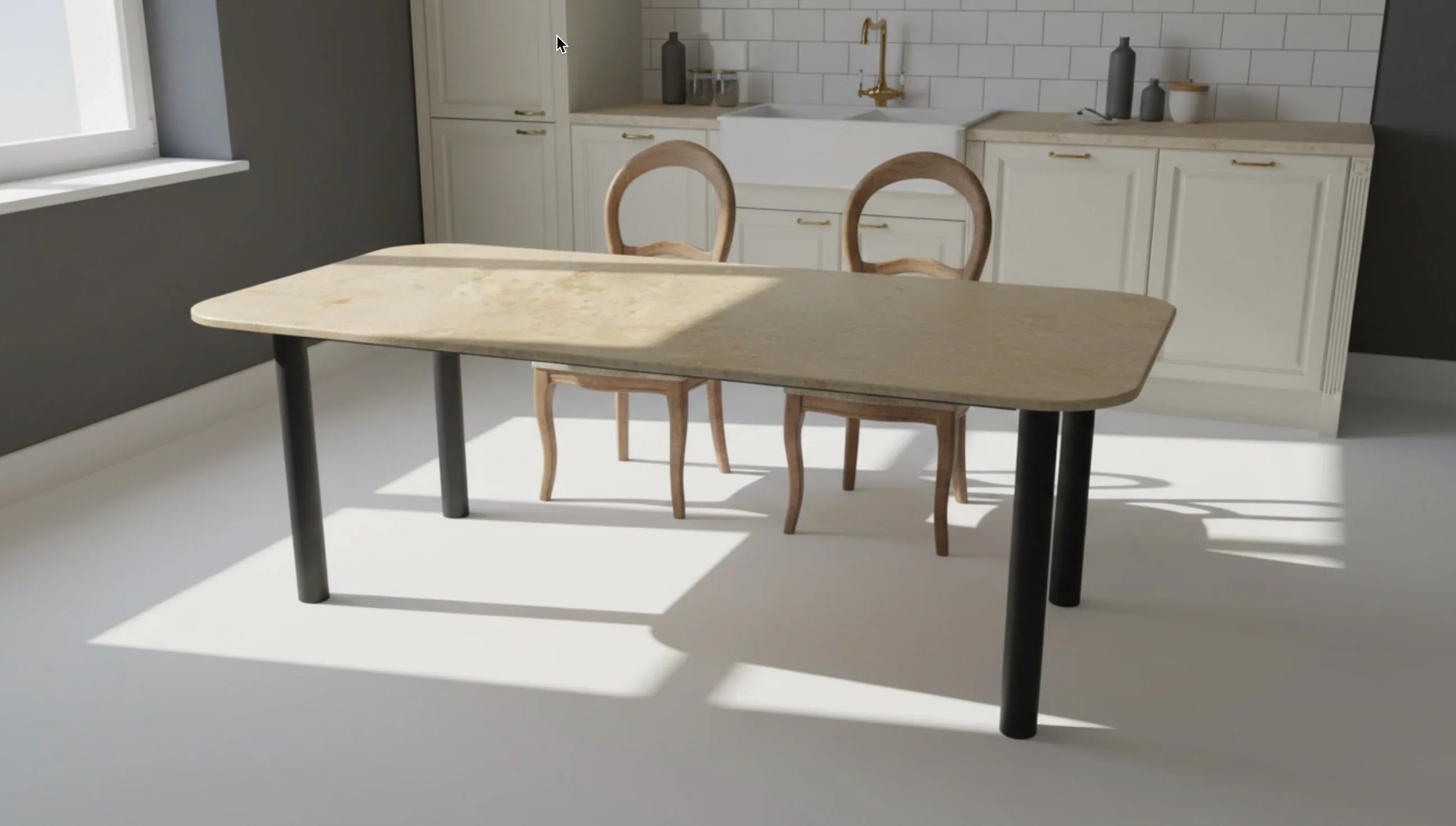 Keara Tischgestell schwarz mit Jura Tischplatte in beige