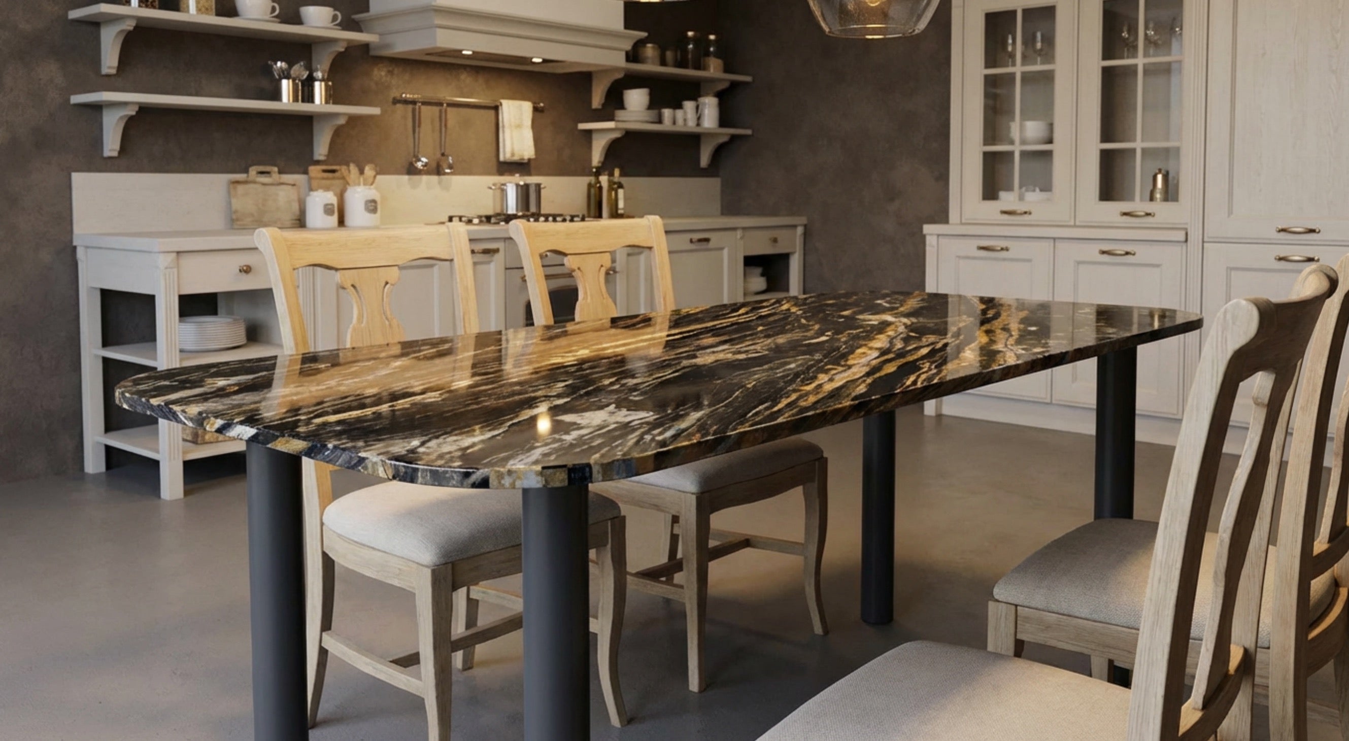 Keara mit Belvedere Granit Gestell anthrazit - Tisch nach mass