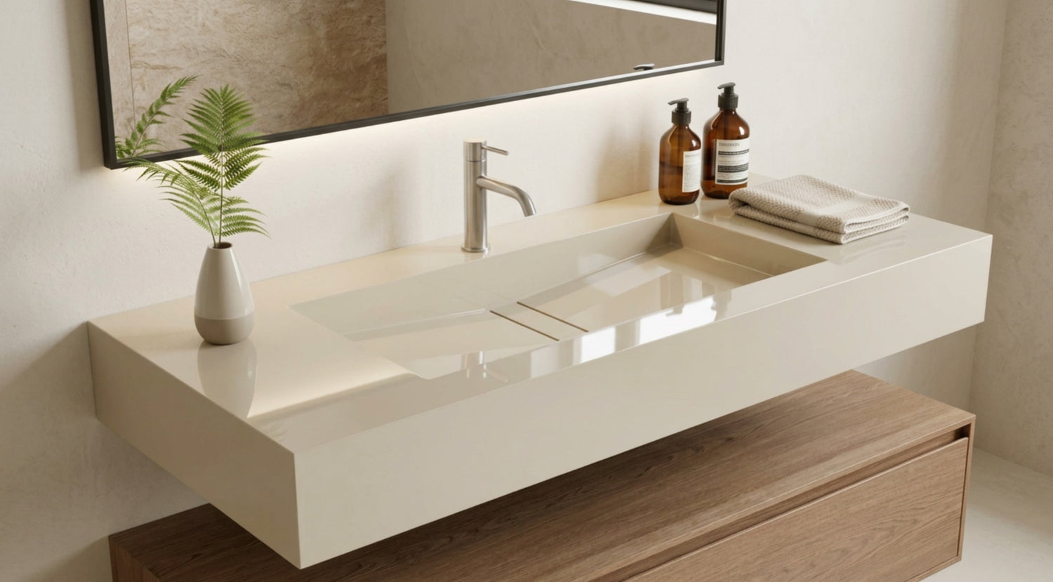 Design-Waschtisch Reflection aus Dekton Keramik nach Maß mit Monobecken, individuell gefertigt bis 250 cm Länge