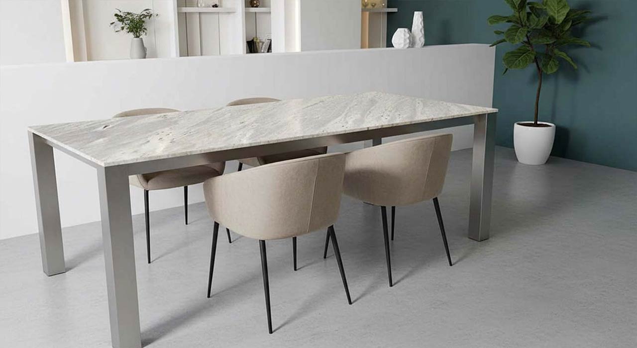 Caicos in Edelstahl mit Granit Sirius white