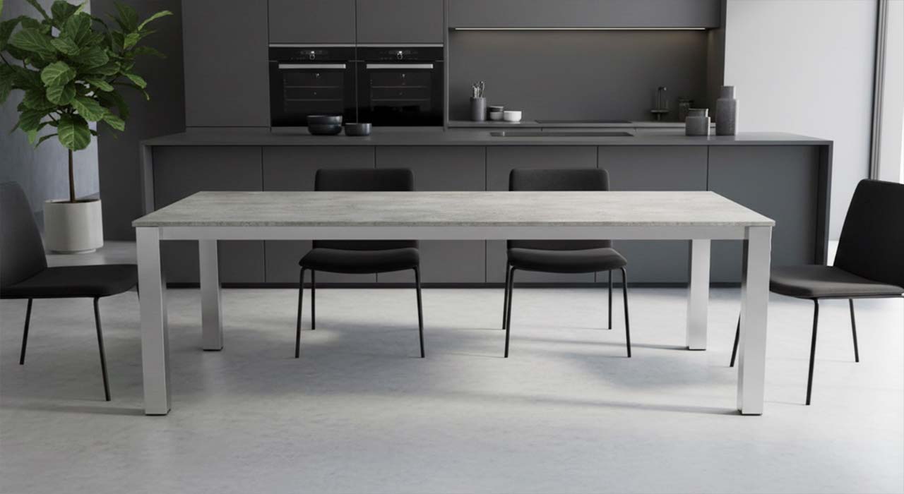 Esstisch Caicos mit Tiscplatte in Betonoptik nach mass - Preise online