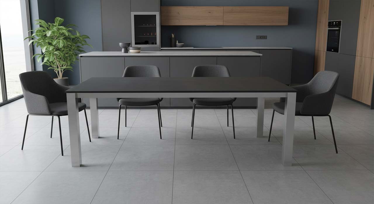 esstisch Caicos Edelstahl mit schwarzer Keramikplatte. Preise online