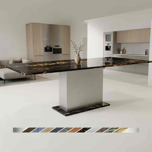 Granittisch Kitts mit Magna Black Gold Natursteinplatte und Säulensockel