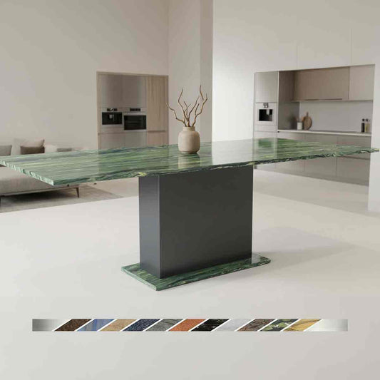 Granittisch Kitts Verde Dorato mit grünem Naturstein und Säulensockel