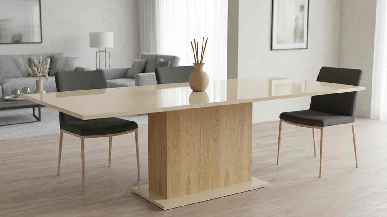 Esstisch Kitts mit Dekton beiger Keramik Danae und Eiche Sockel online konfiugurieren