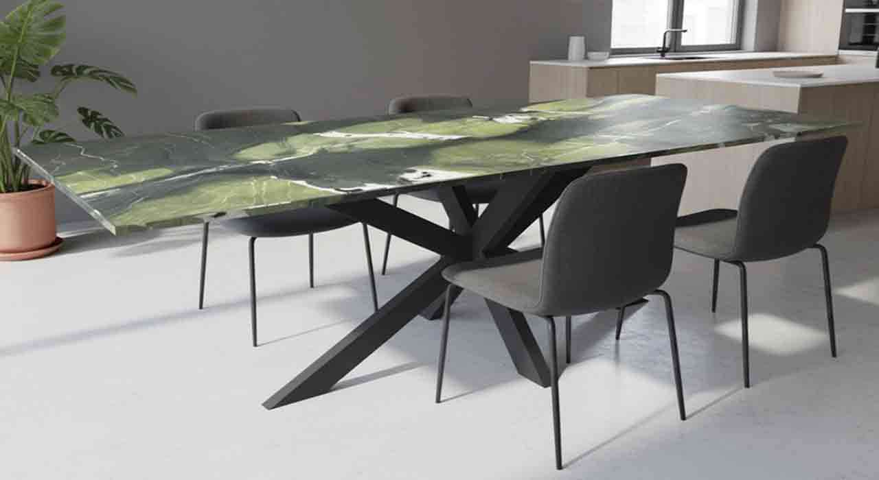 Esstisch Lumu Tuschgestell schwarz mit grünem Granit Avocatus