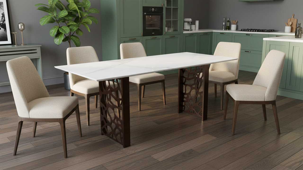 Esstisch Sirius klassischer Landhausstil mit weiser Tischplatte mit grauer Bänderung online kaufen