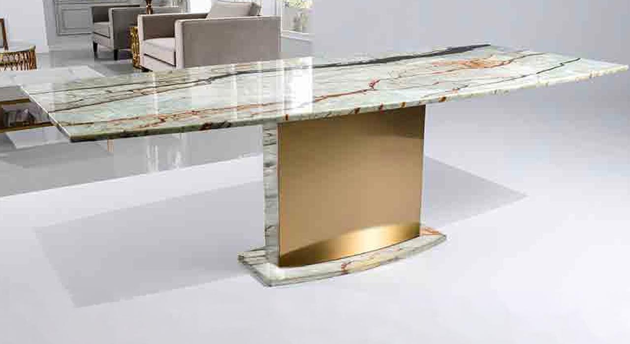 Esstisch Terra nach Mass in Bootsform mit Marmor Silver roots