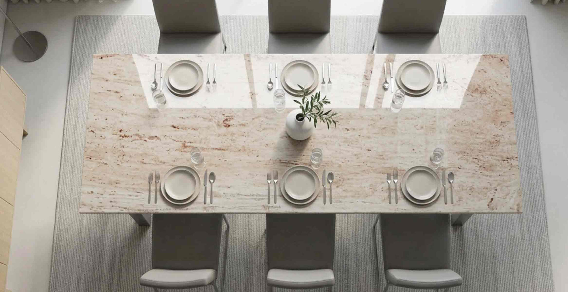 Esstisch Xenos aus Granit Ivory Cream mit cremefarbener Natursteinplatte und einzigartiger Struktur bis 300 cm online konfigurieren
