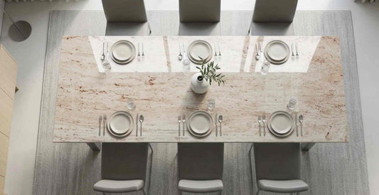 Esstisch Xenos aus Granit Ivory Cream mit cremefarbener Natursteinplatte und einzigartiger Struktur bis 300 cm online konfigurieren