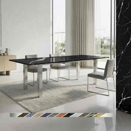 Esstisch Xenos aus Marmor Nero Marquina mit tiefschwarzer Natursteinplatte und markanten weißen Adern bis 300 cm online konfigurieren