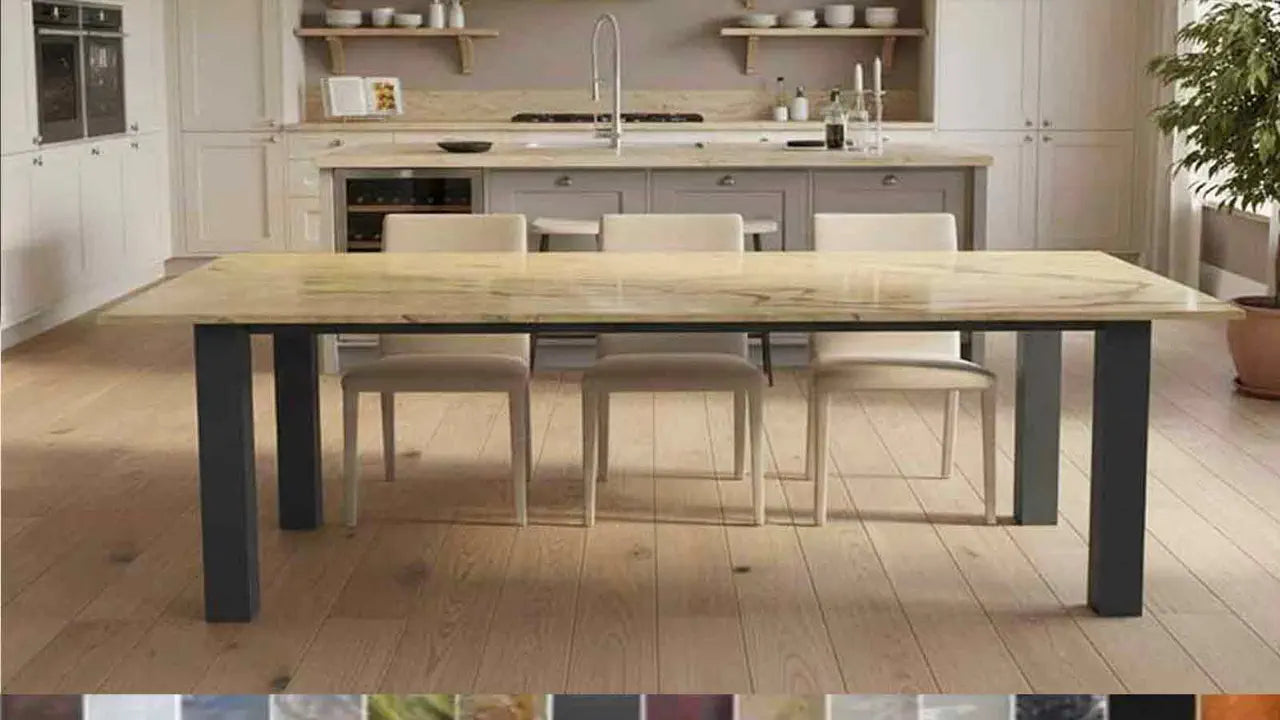 Klassischer Esstisch Xenos: Zeitlose Handarbeit nach Maß, online planbar mit über 40 verschiedenen Material-Optionen.