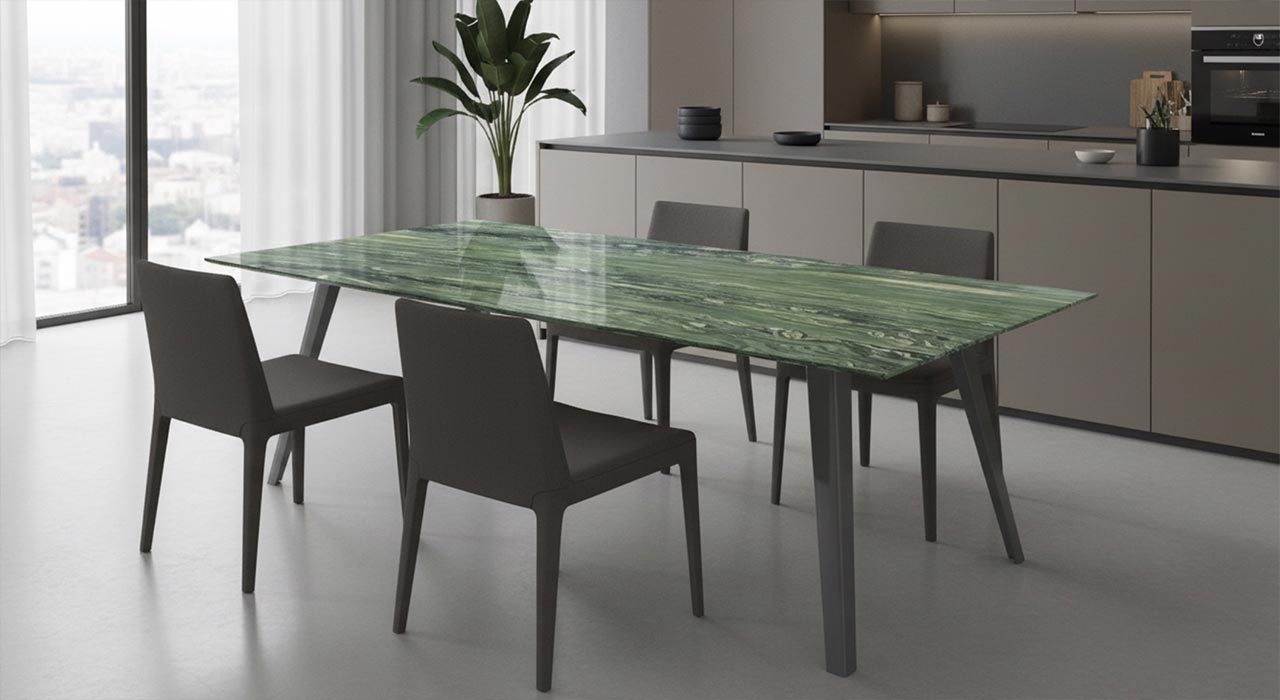 Esstisch Yara groß bis 300 cm mit Verde Dorato Tischgestell in Farbe nach Wunsch online konfigurieren