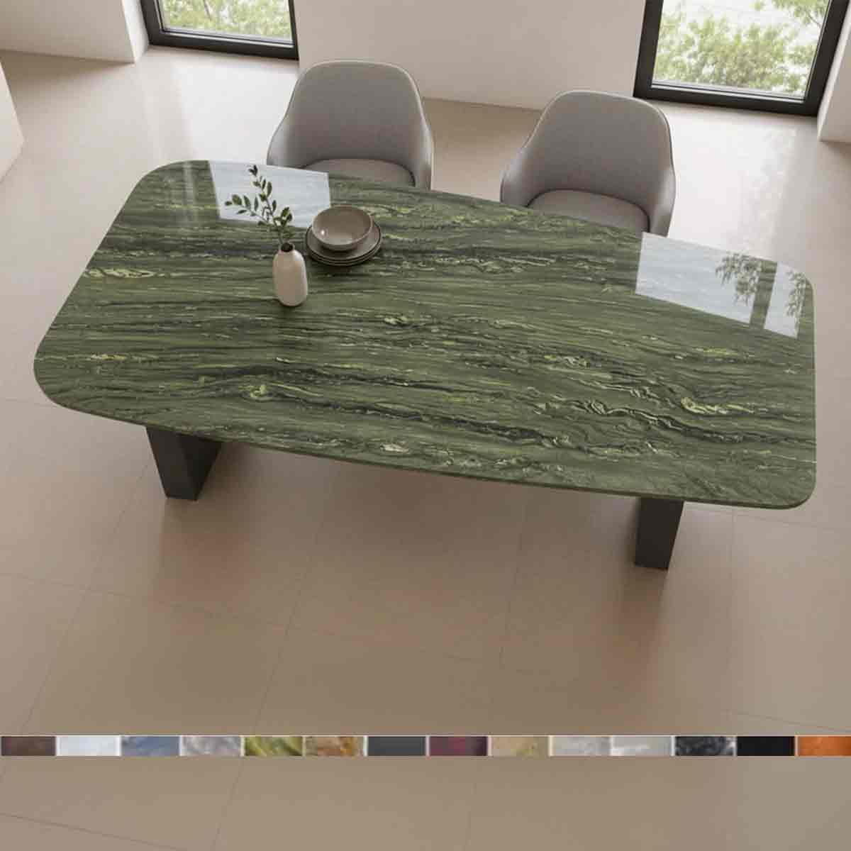 Exclusiver Esstisch Vela mit Grün changierender und Anthrazit Bänderung Verde Dorato online konfiguierern