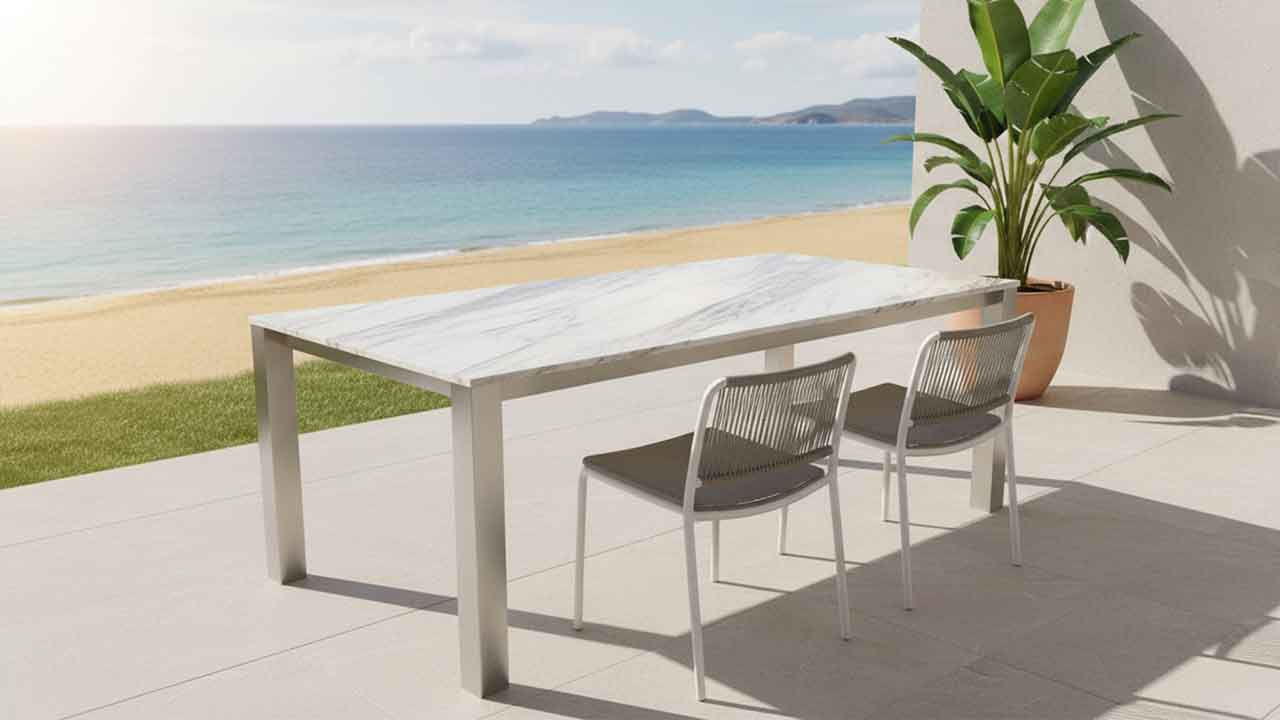 Garttentisch Caicos Edelstahl mit weiser Granitplatte online konfigurieren