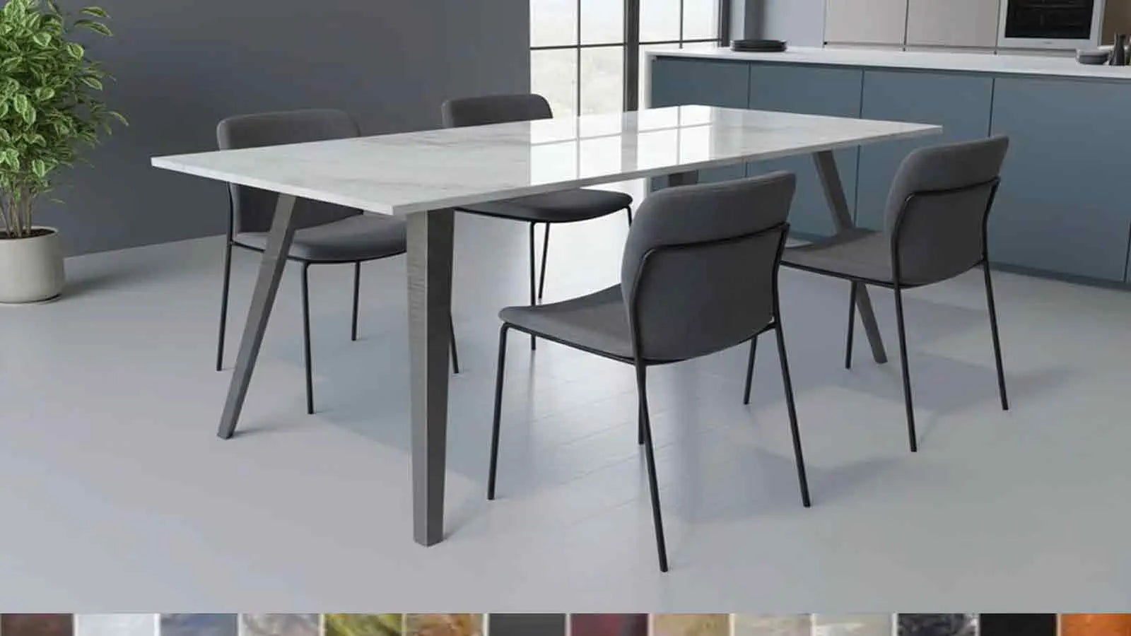 Retro-Tisch Yara: Handgefertigtes Naturstein-Unikat, im Online-Rechner aus 40 Farben nach Maß konfigurierbar.