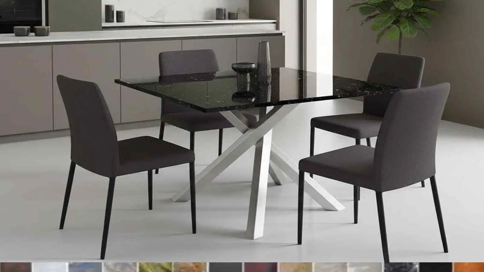 o	Modell Quadro: Markantes Tisch-Design aus Handarbeit, online konfigurierbar in über 40 exklusiven Naturstein-Farben.