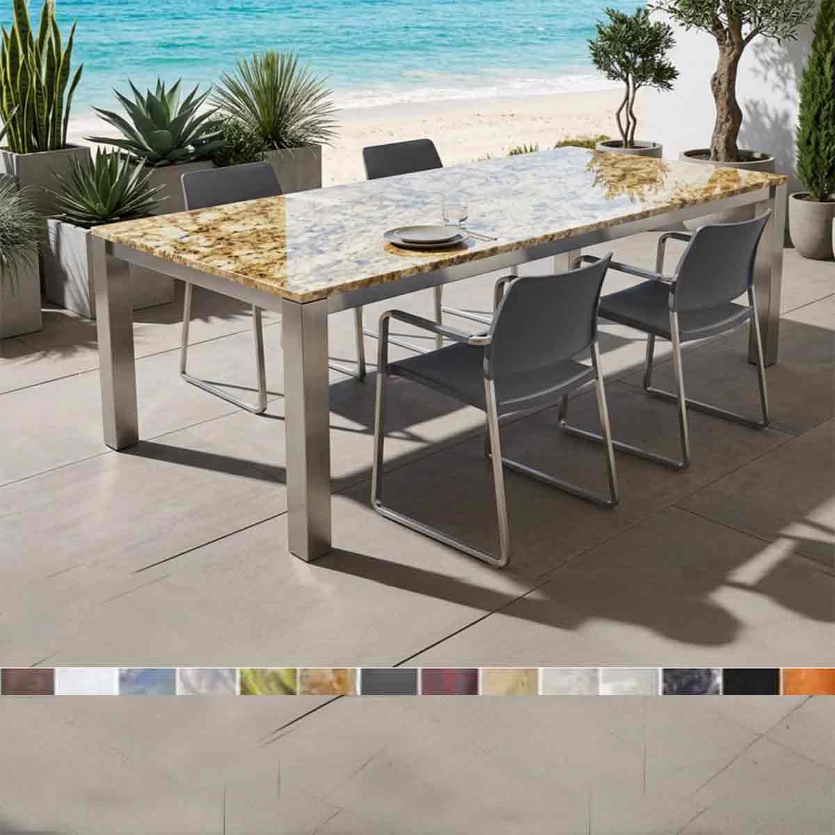 Gartentisch mit Steinplatte Wetterhart & Pflegeleicht mit Granit  | Modell Caicos
