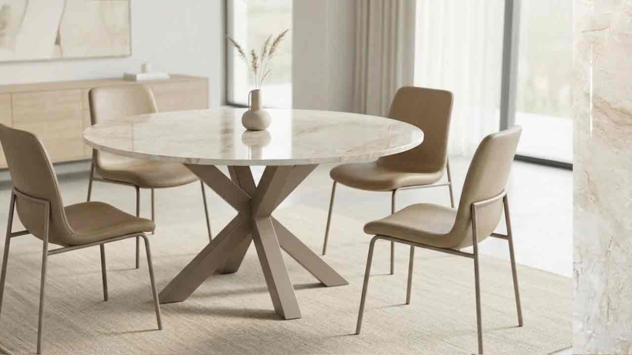 Rinder Esstisch in Creme Weis mit braun Granit Steinplatte Taj Mahal online konfigurieren
