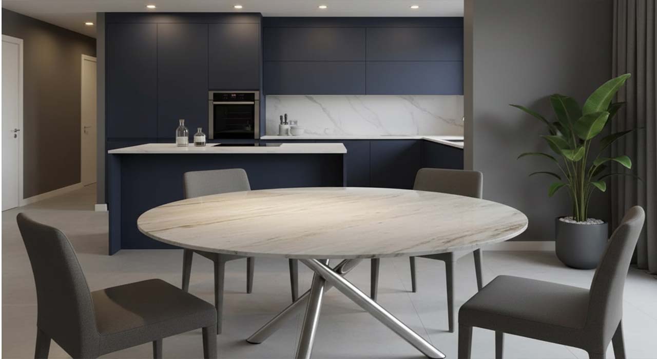 Runder Esstisch mit Granitplatte in beige braun online konfigurieren bis 180 cm