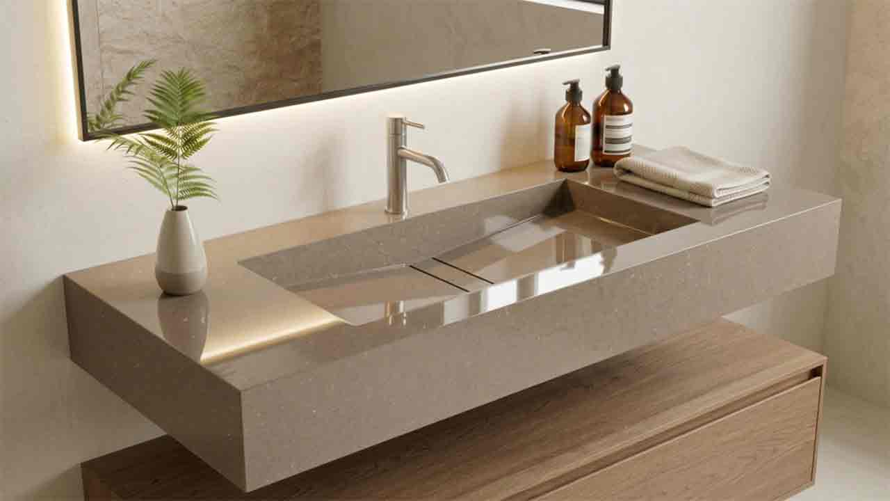 Reflection Waschtisch nach Maß aus Kerami & Silestone mit Designbecken, moderne Badgestaltung in Wunschgröße bis 250 cm