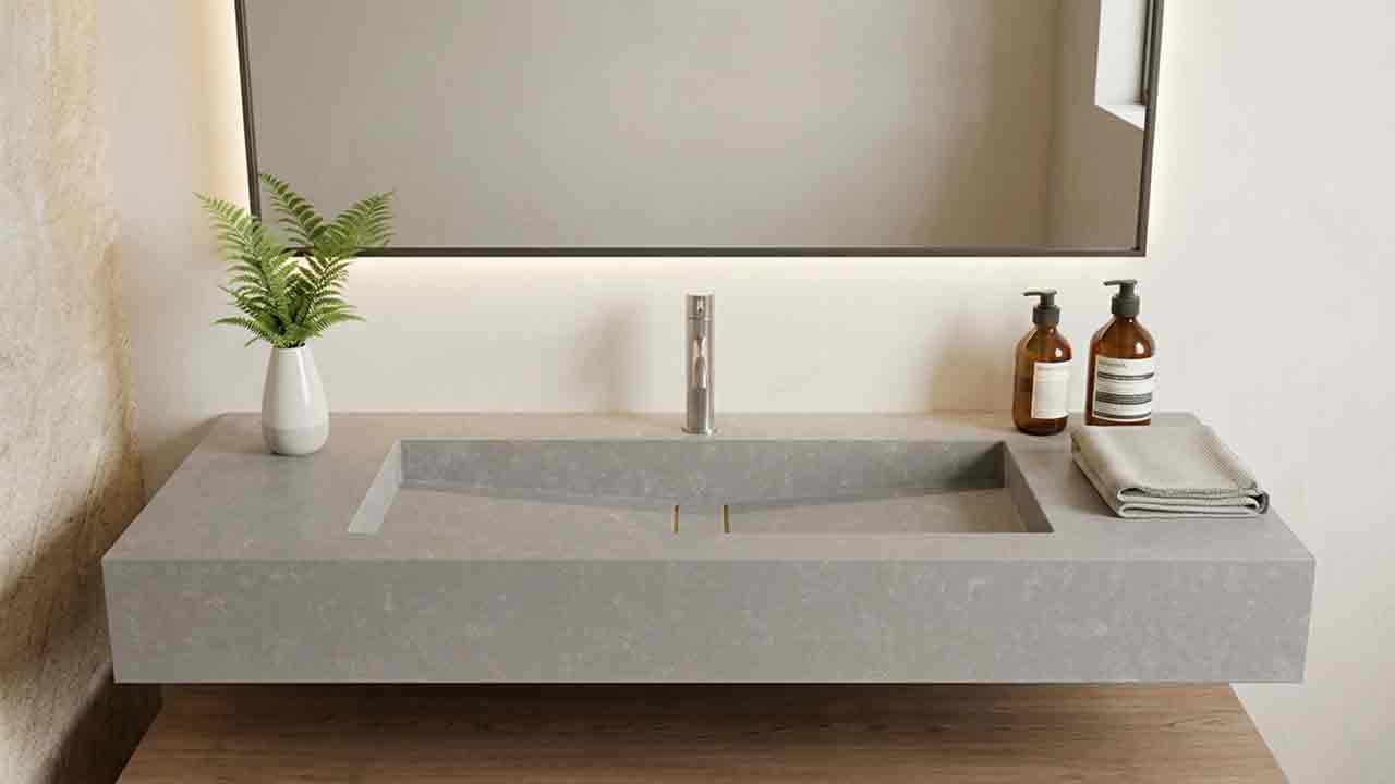 Reflection Waschtisch nach Maß aus Silestone mit Designbecken, moderne Badgestaltung in Wunschgröße bis 250 cm