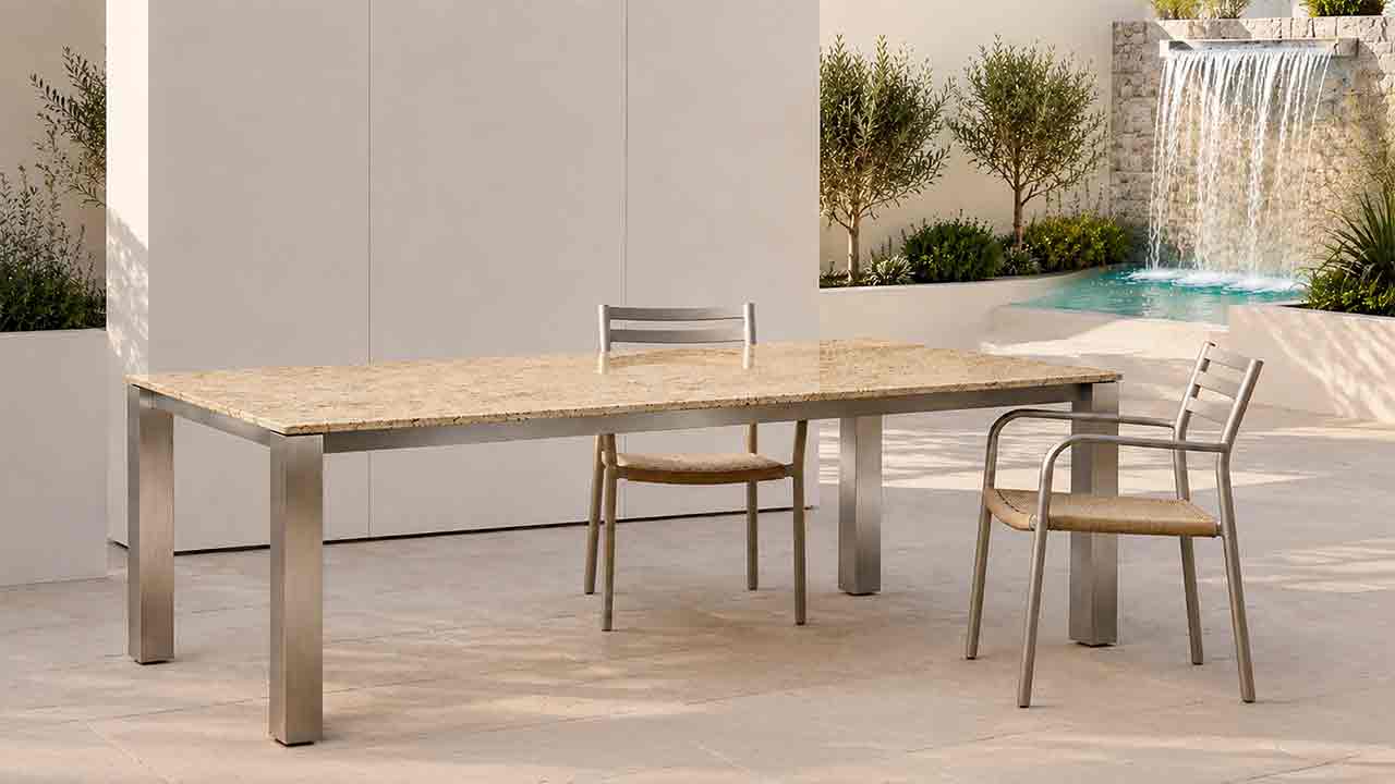 Wetterharter Gartentisch mit Granitplatte nach Wunsch online konfigurieren