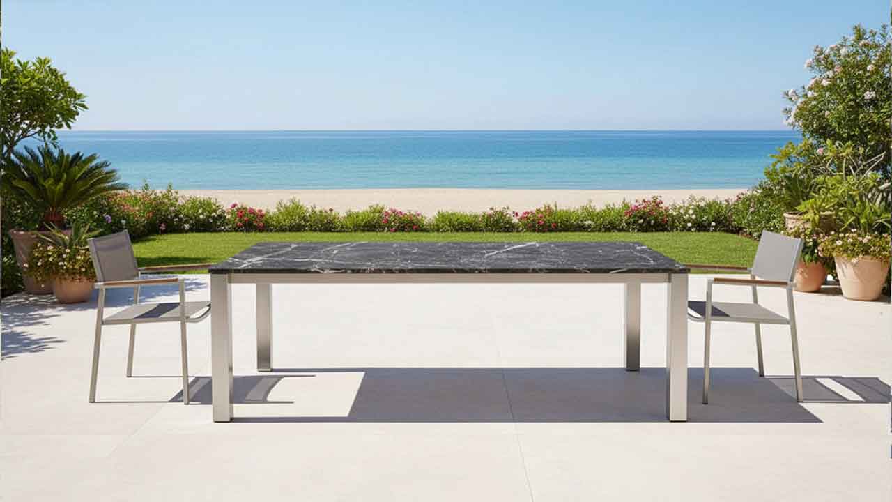 Gartentisch Caicos mit schwarz weiser Granit Steinplatte online konfigurieren