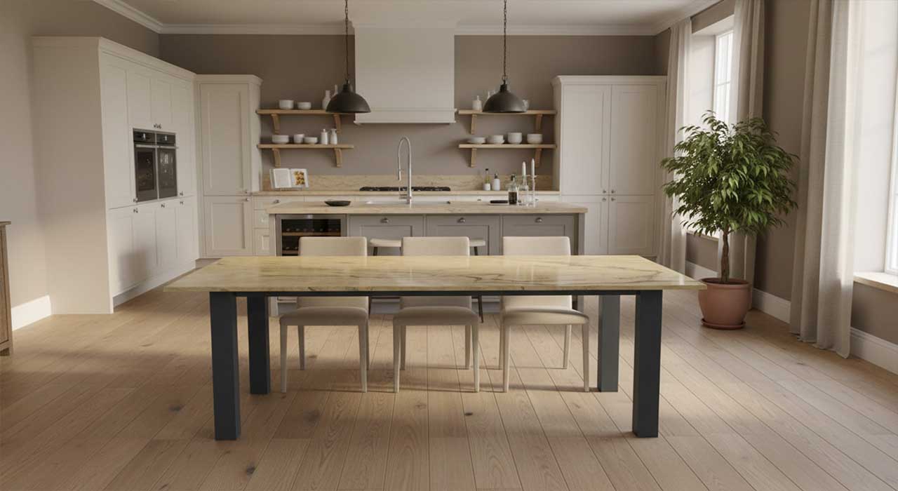 Esstisch nach Mass Xenos in Anthrazit mit Pada Gold online konfigurieren