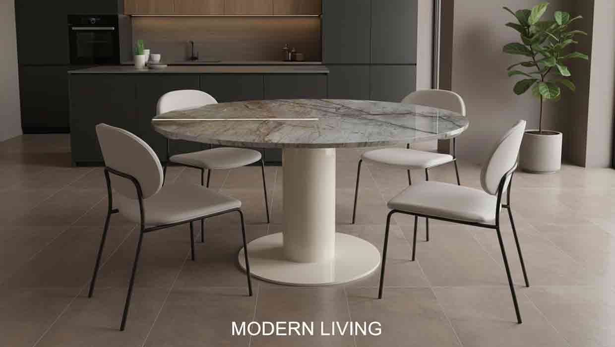 Runder esstisch Circum bis 180 cm mit Silver roots Marmor