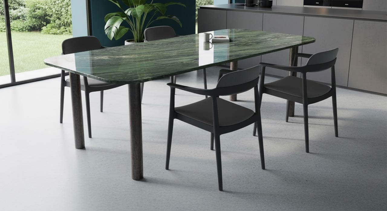 Keara Tischgestell anthrazit nach Mass mit Steinplatte Verde Dorato