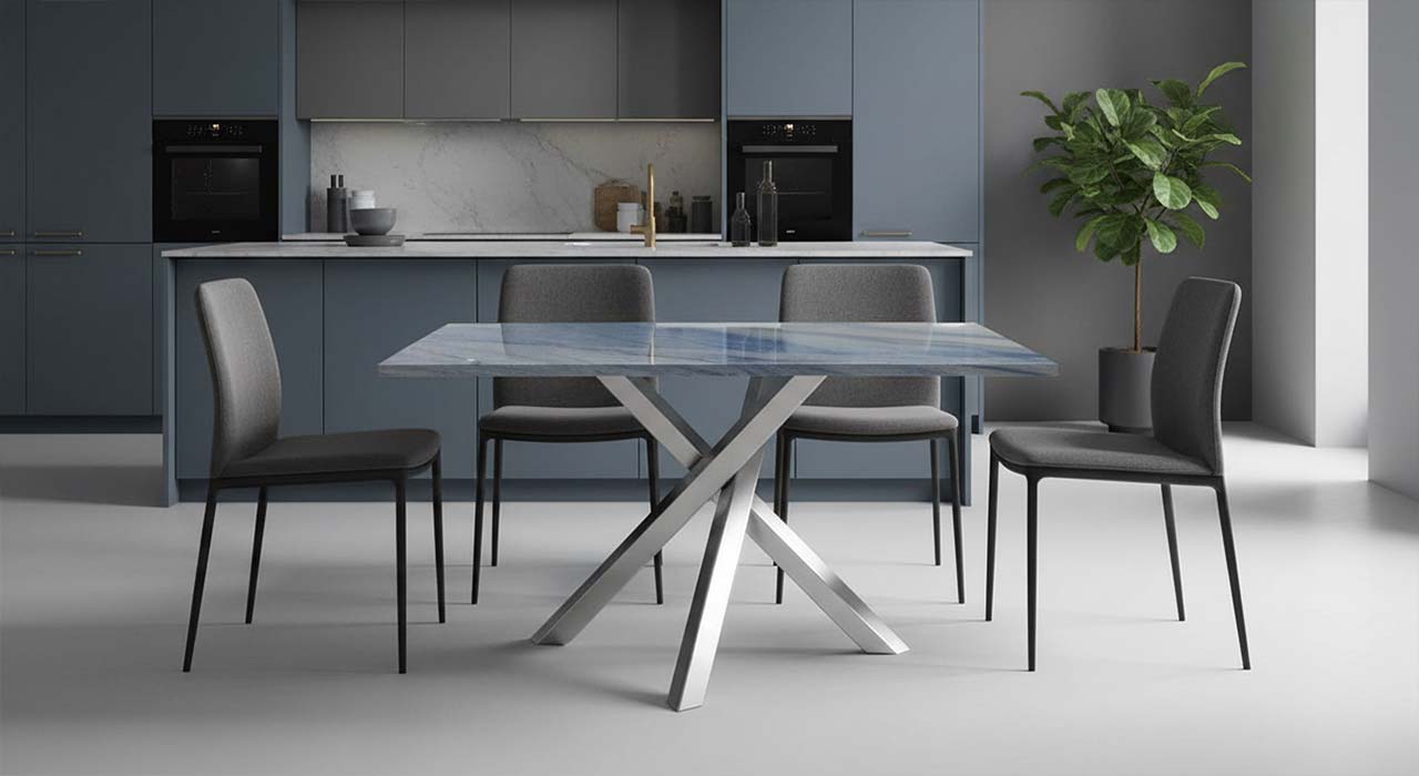 Quadro mit exclusivem Quarit Azul do Macaubas Tischgestell silber online konfiguriren und bestellen