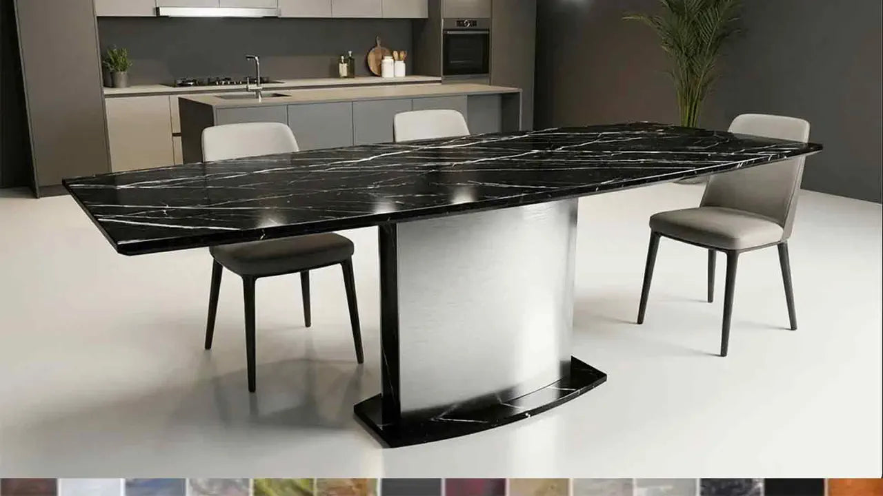 Exklusiver Esstisch Terra in eleganter Bootsform aus Naturstein – Maßanfertigung von Collection Rompf