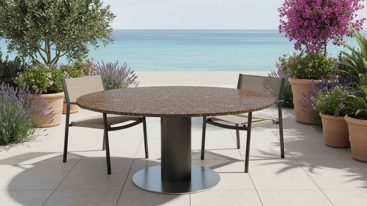 Runder Gartentisch Circum nach Maß: Wählen Sie Tischplatten-Durchmesser von 100cm bis 180cm für Ihre Terrasse.